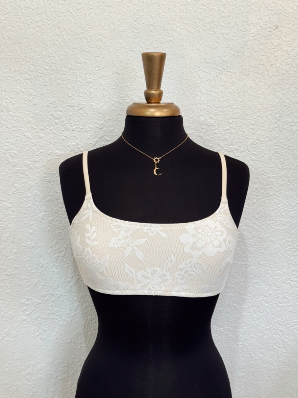 aerie Cream Floral Lace Swim Top